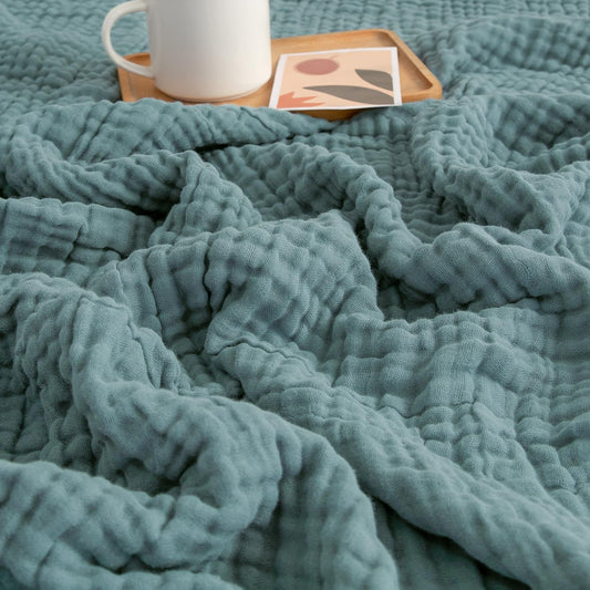 EMME Muslin Throw Blanket 100% Cotton Blankets for Couch Breathable Gauze All Season Soft and Lightweight Pre-Washed (Teal, 50"X70")
