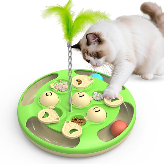 Cat Puzzle Feeder Toy, 3 in 1 Interactive Slow Feeder for Cats, Green