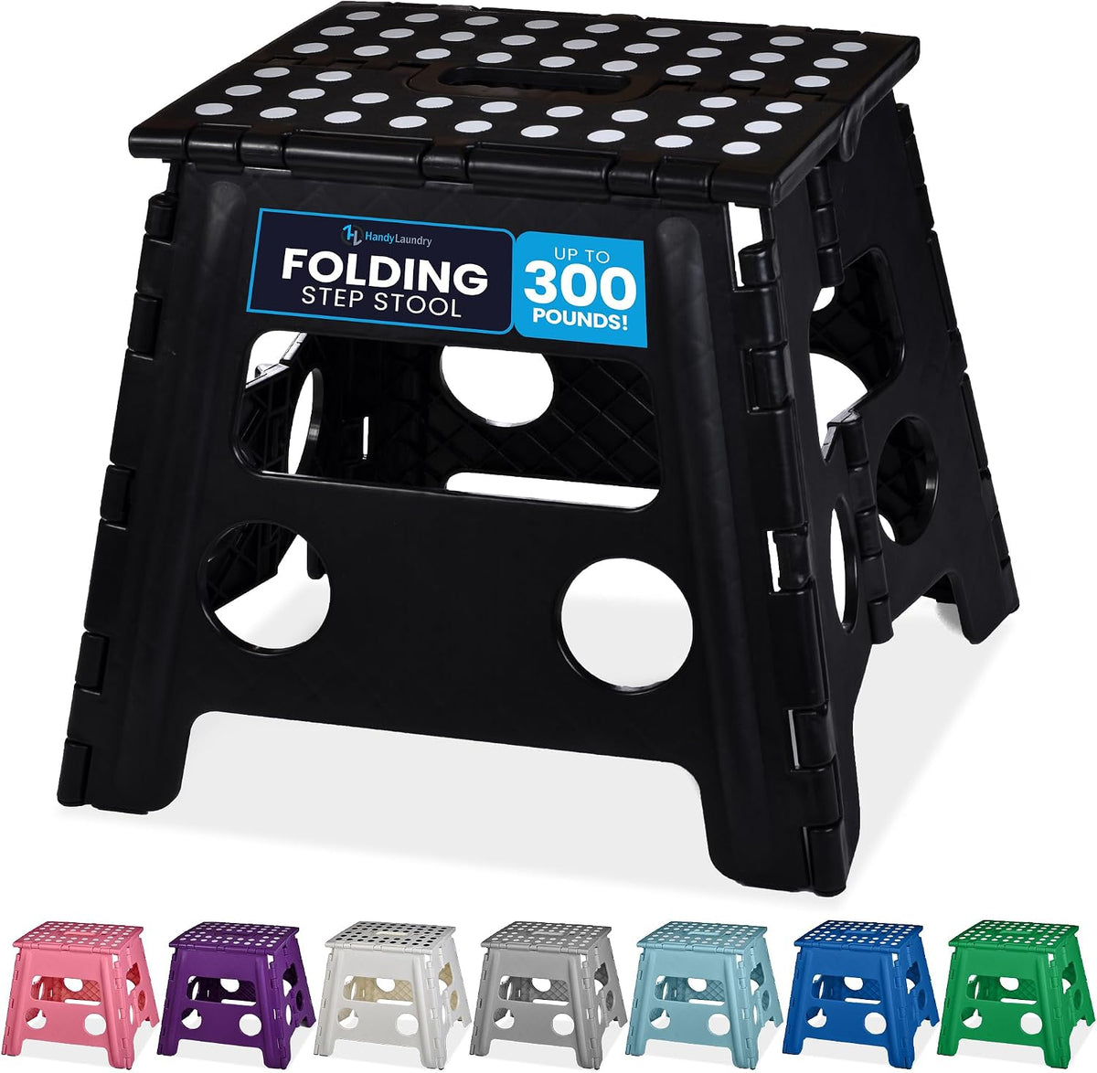 Handy Laundry Folding Step Stool 13 Inch, Black, Non-Slip Holds 300 Lbs