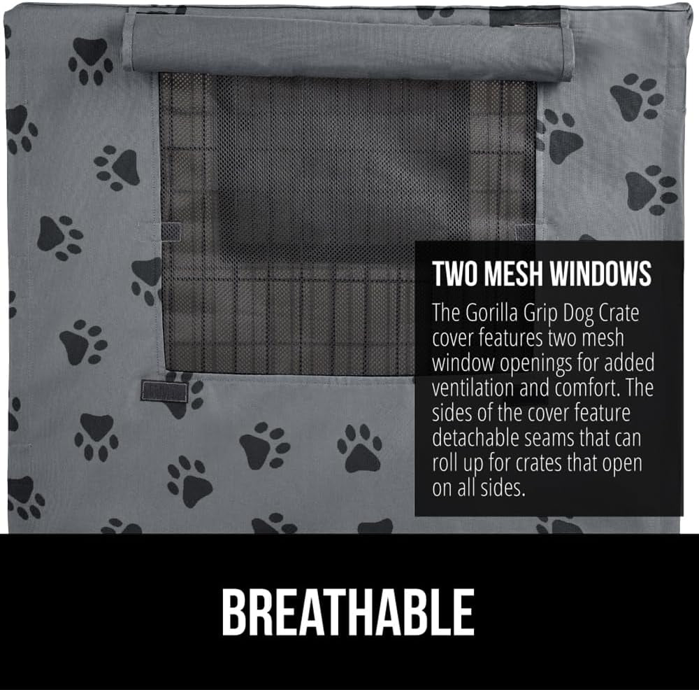 GORILLA GRIP Dog Crate Covers Compatible with Amazon Basics Dog Crates, All Sides Open, Privacy Cover Fits 42" Wire Kennel, Breathable Mesh Windows, Light Reducing Puppy Training Cage Topper, Gray Paw