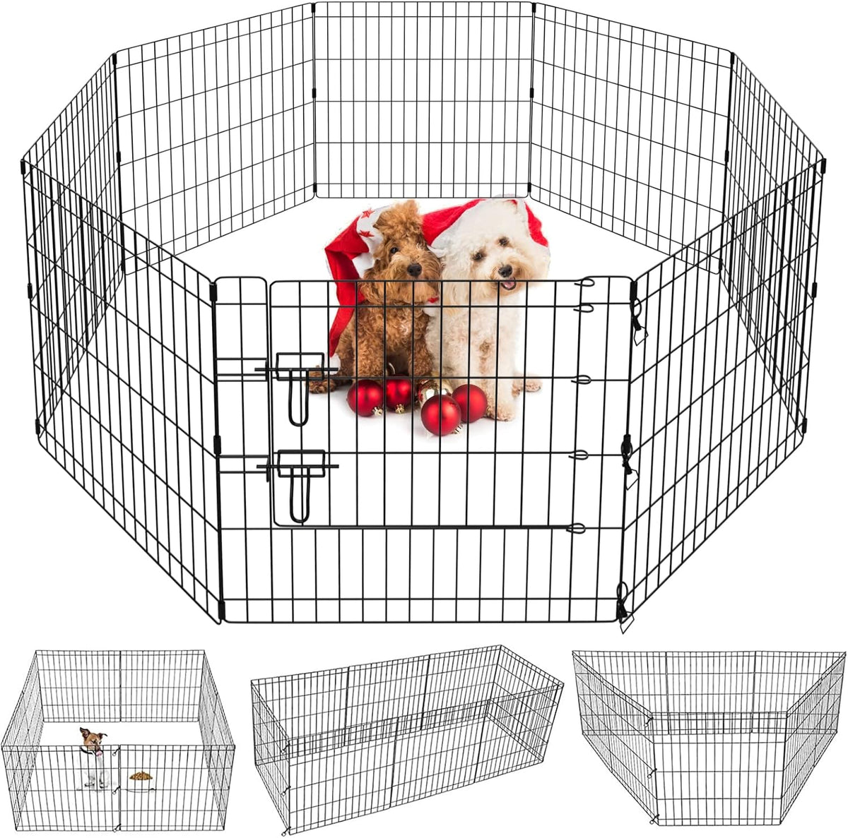 Puppy Pet Playpen 8 Panel 24 Inch Indoor Outdoor Metal Portable Folding Animal Exercise Dog Fence Ideal for Pet Animals Dog Cat Rabbit Breed Puppy (24" X 24" X 8)
