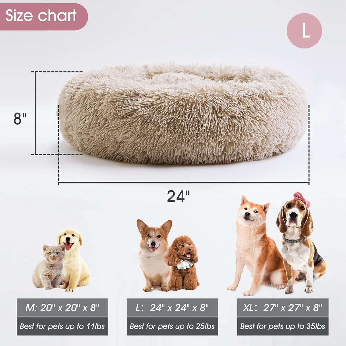 Western Home Calming Donut Small Dog Cat Bed Washable Puppy Bed,24" Brown