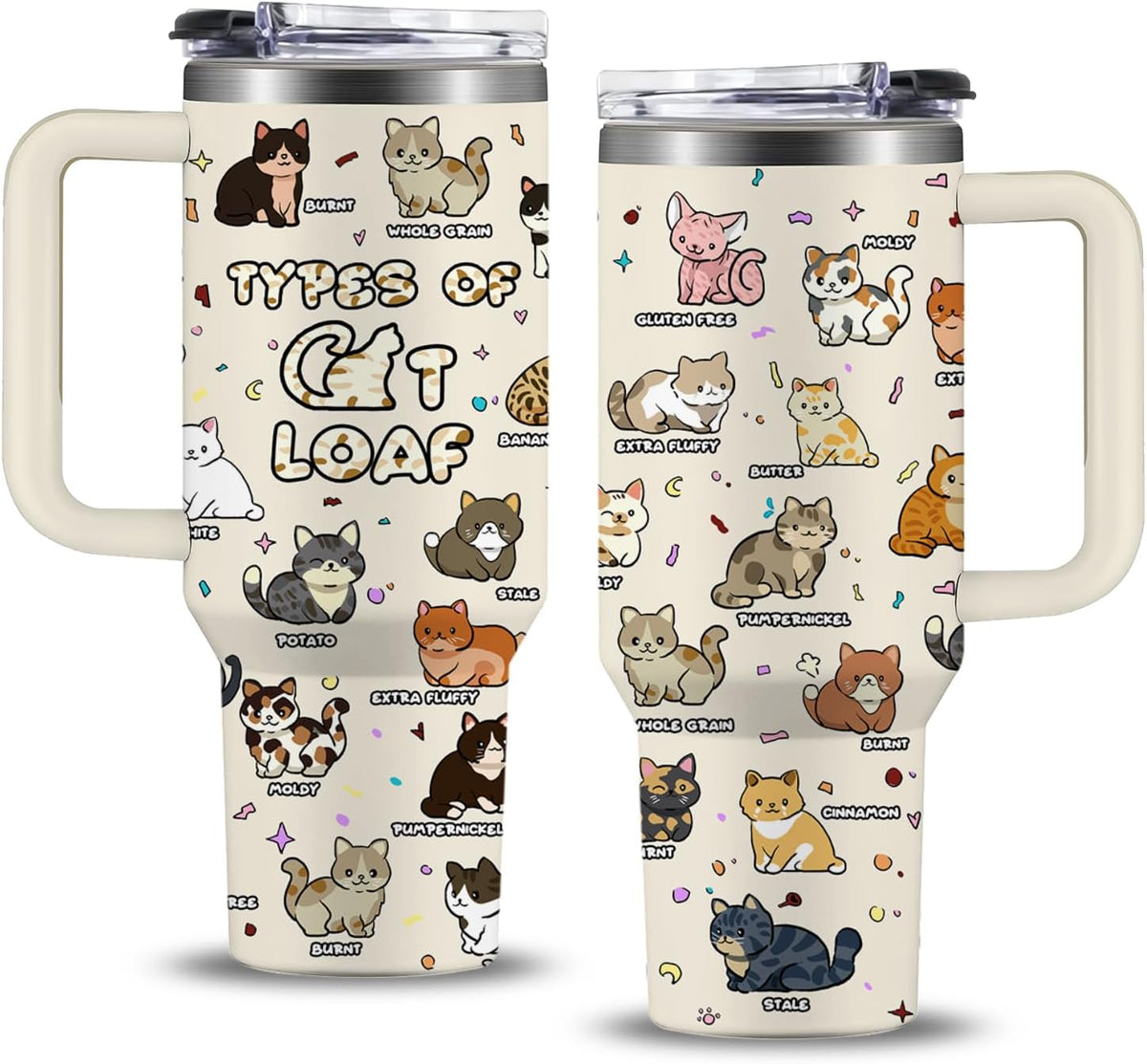 Cat Gifts for Cats Lovers, Types of Cat Loaf Tumbler with Handle 30Oz, Birthday Christmas Gift for Cats Mom/Dad Cup, Cute Kawaii Kitten Coffee Mug