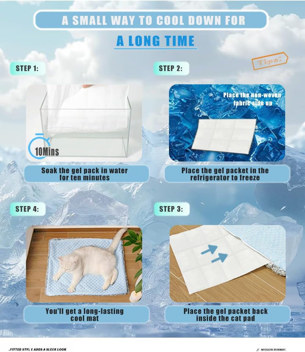 Two Uses'Cat Mat,Cooling&Self Warming Cat Mat.18 * 24In-Cooling Cat Pad.Hot/Cold Mat for Pets.Cats Self Heating Pad.Dogs and Cats with Ice Gel Bag,Temperature Lock Design,Machine Washable