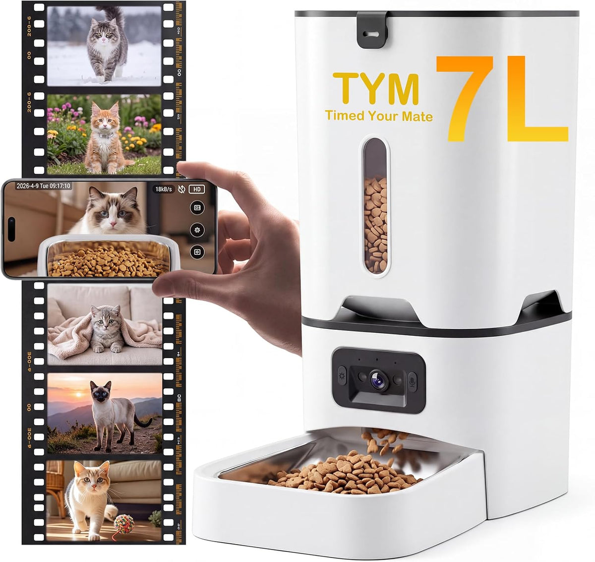 TYM Automatic Cat Feeder with Camera, 5G Wifi Food Dispenser for Small Pet