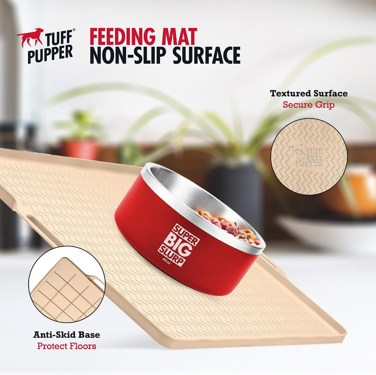 Tuff Pupper 36X24 XXL Dog Feeding Mat for Food and Water | Dog Food Mats for Floors | Waterproof Dogs Water Bowl Mats | Dogs Placemats Pet Food-Mat | Silicone Feeding Mat for Cats and Cat Bowls