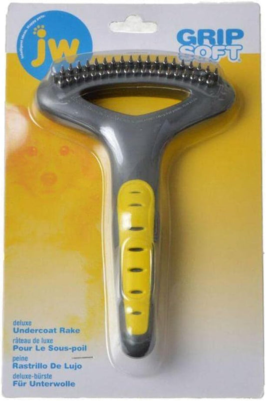 JW Pet Gripsoft Double Row Undercoat Rake for Dogs, Deshedding Grooming