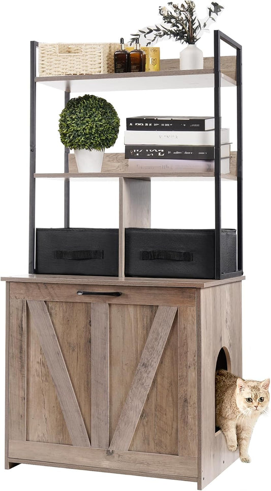 Dwanton Cat Litter Box Enclosure, 2 Storage Shelves and 2 Drawers, 50" H