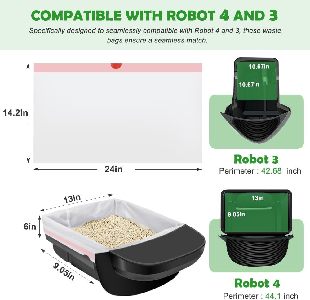 SZEE 120 Pack Automatic Waste Bags Compatible with Litter Box Robot 3/4 and Other Automatic Cat Litter Box, Waste Drawer Liners Bags Heavy Duty, Thick Self-Cleaning Cat Litter Box Liners