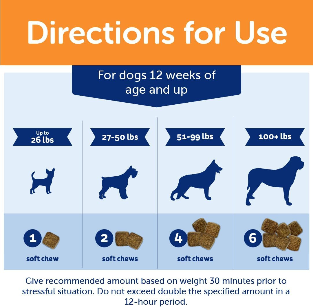 Thunderbites Dog Calming Chews, Thiamine, L-Tryptophan, Melatonin and Ginger, Can Help Relieve Stress from Separation, Storms, Fireworks & Travel (60 Count), Formerly Thunderwunders