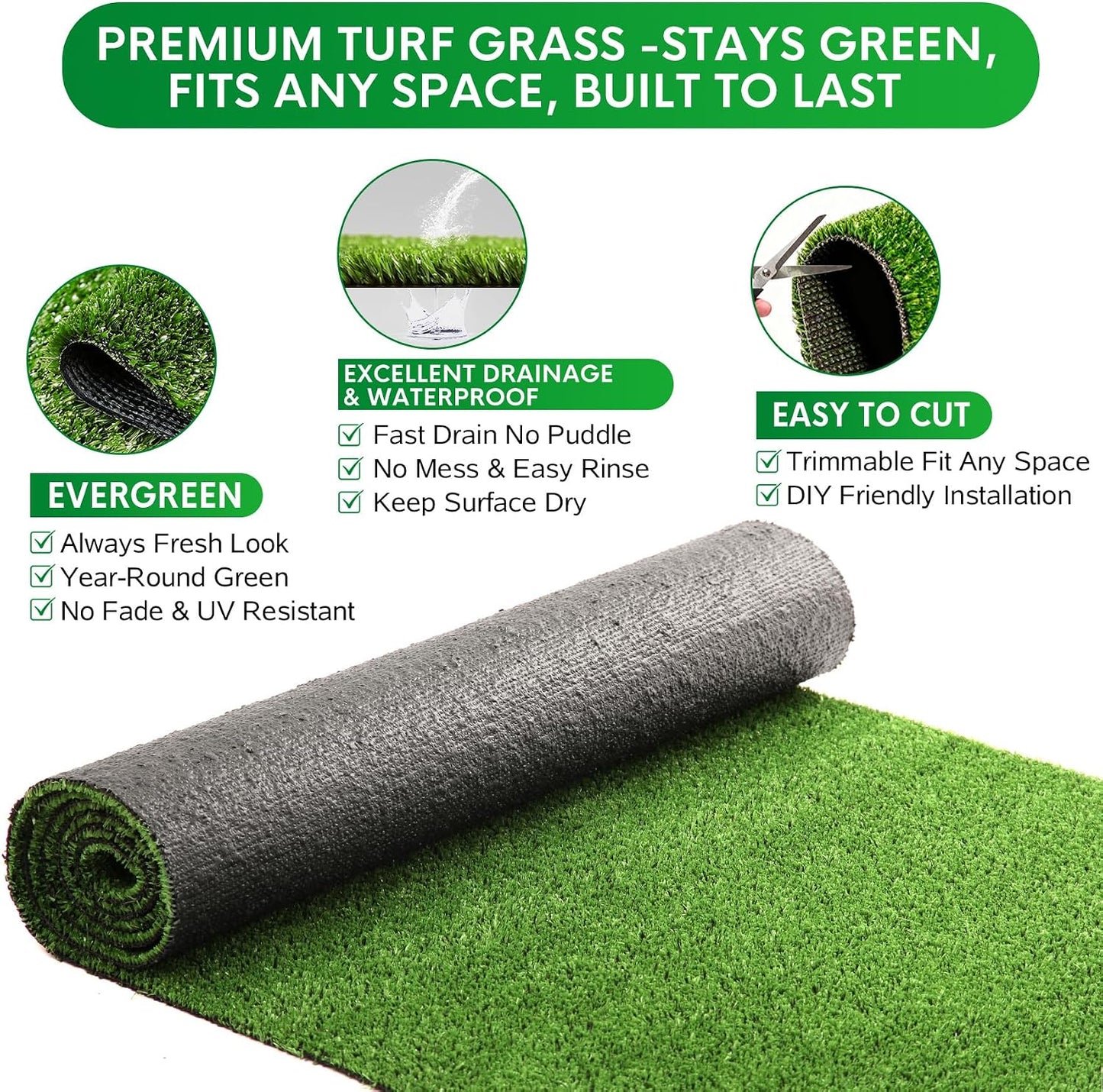 XLX TURF Artificial Grass Outdoor Runner Rug 3'X10' Waterproof Grass Carpet | Fake Grass with Drainage, Low Pile Turf for Balcony Pools Porch Patio Dogs Kids Playground, Pets Friendly, UV Resistant