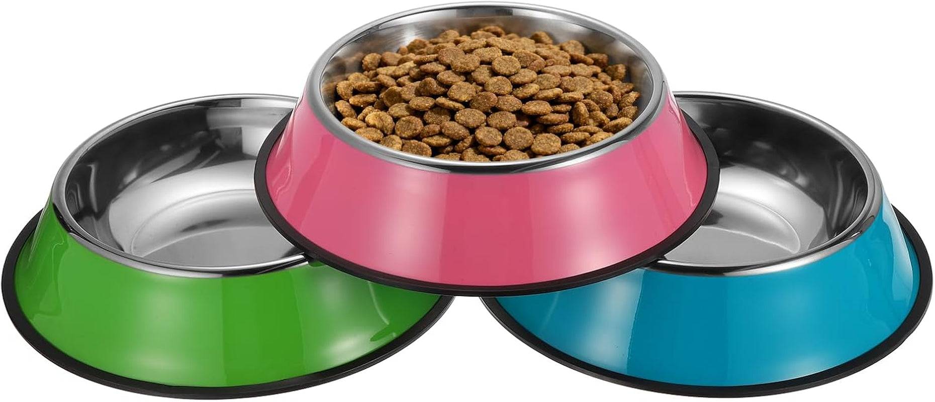 Stainless Steel Dog Bowl, Dog Food and Water Bowl with Silicone Base Anti-Slip Quiet Bottom Pet Feeding Dish,(54.1Oz, Mix Color, 3Pcs), Intended for Small/Medium/Large Puppies/Cat