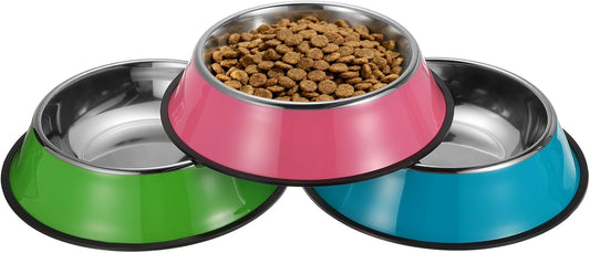 Stainless Steel Dog Bowl, Dog Food and Water Bowl with Silicone Base Anti-Slip Quiet Bottom Pet Feeding Dish,(54.1Oz, Mix Color, 3Pcs), Intended for Small/Medium/Large Puppies/Cat