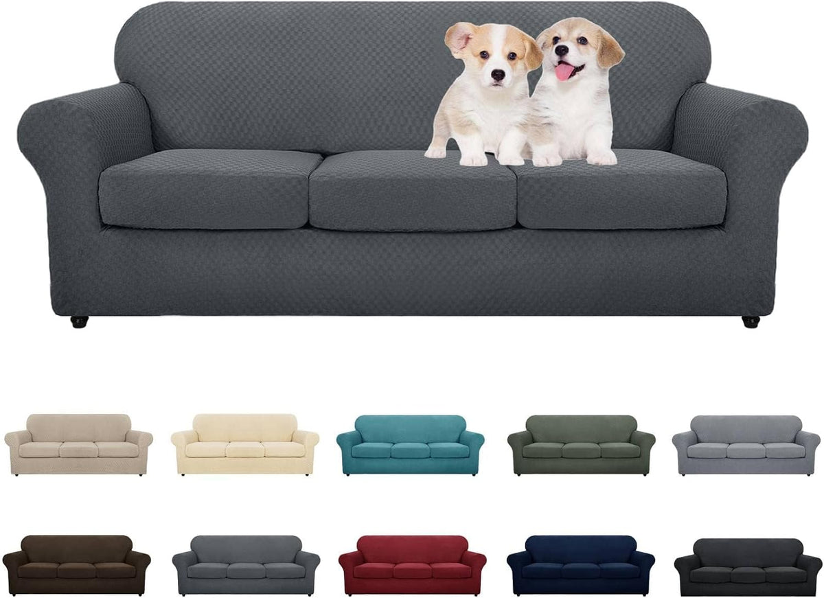 MAXIJIN 4 Piece Couch Covers for 3 Cushion Couch Super Stretch Non Slip Couch Cover for Dogs Pet Friendly Elastic Jacquard Furniture Protector Sofa Slipcovers (Sofa, Dark Gray)