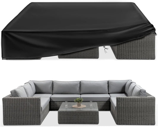 ESSORT Extra Large Patio Furniture Cover, 124X63X29 Inch Heavy Duty Waterproof Outdoor Table Cover, All Weather Protection from Rain, Snow, UV, for 10-12 Seat Rectangular Set
