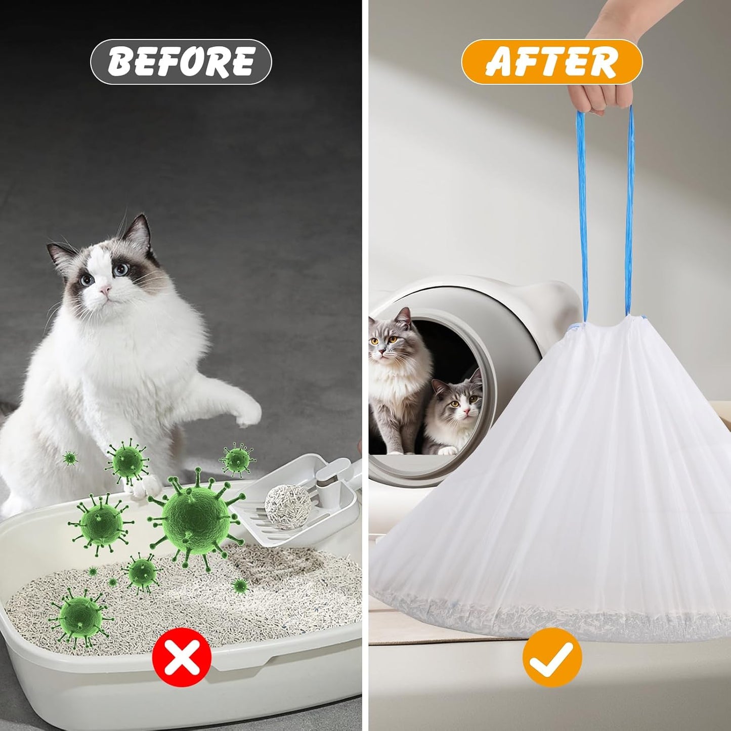 120 Pack Cat Litter Bags Compatible with Litter Robot 4/5/3, Self Cleaning Automatic Litters Box Liners, 25.2 X 15.7 Inch (10-12 Gallons)