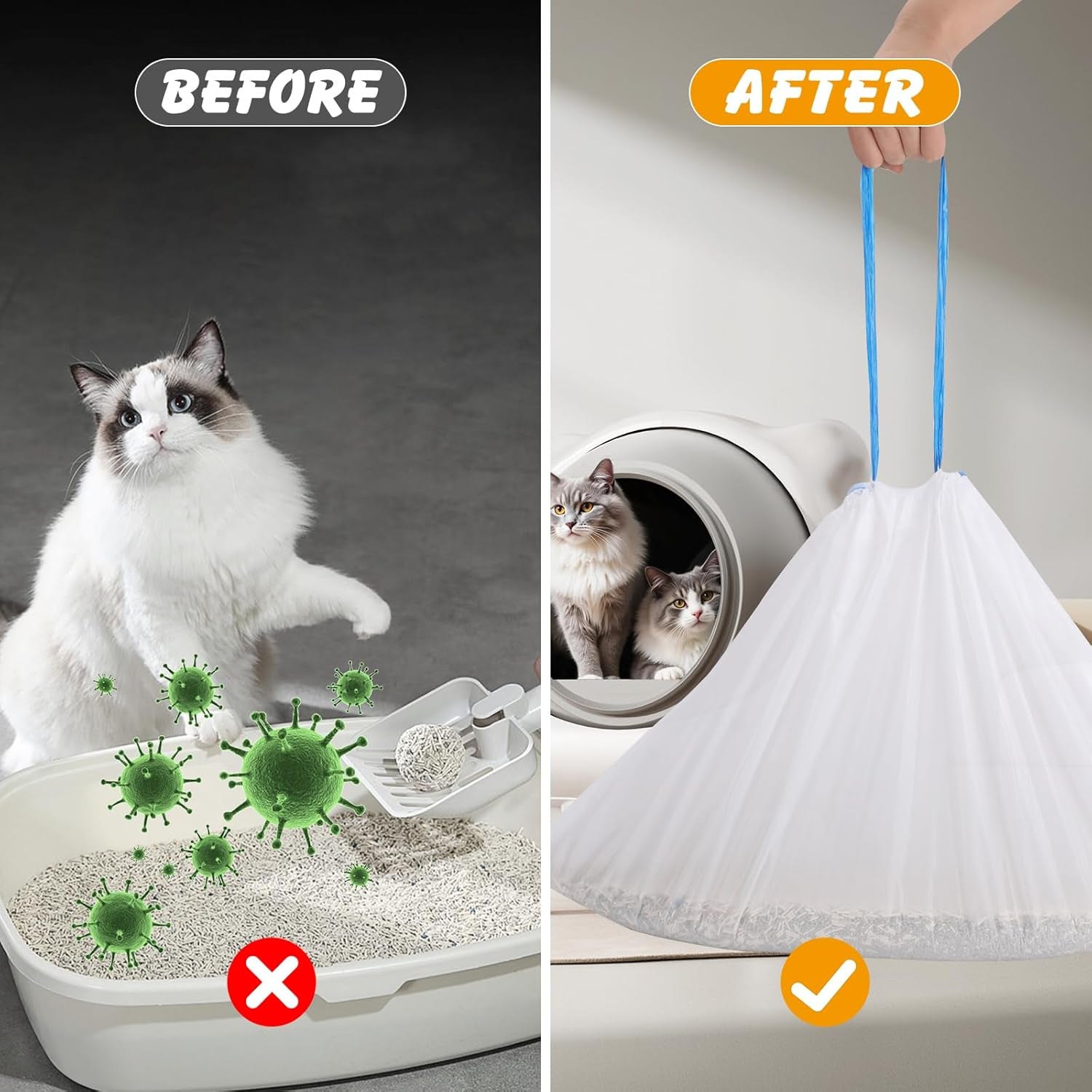120 Pack Cat Litter Bags Compatible with Litter Robot 4/5/3, Self Cleaning Automatic Litters Box Liners, 25.2 X 15.7 Inch (10-12 Gallons)