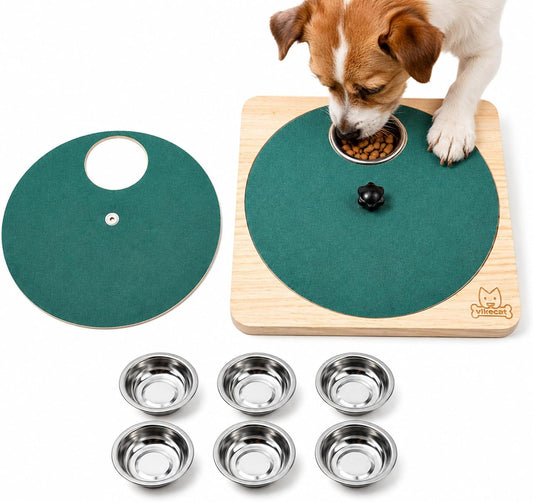 Dog Nail Scratch Board with Treat Box and 6 Stainless Steel Bowls