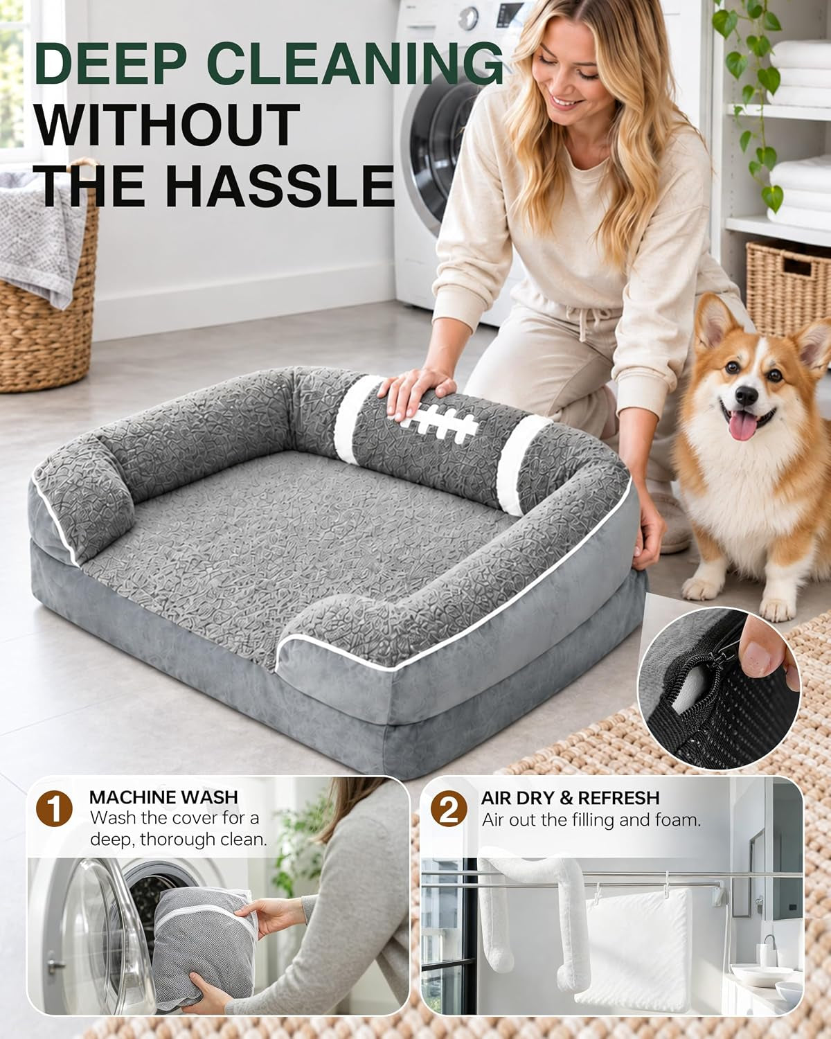 Orthopedic Dog Bed 28X22Inch,Egg Crate Foam Pet Bed with Removable Bolsters for Small Dogs & Cats up to 30Lbs,Fully Detachable Design& Non-Slip Bottom (Grey, Size M)