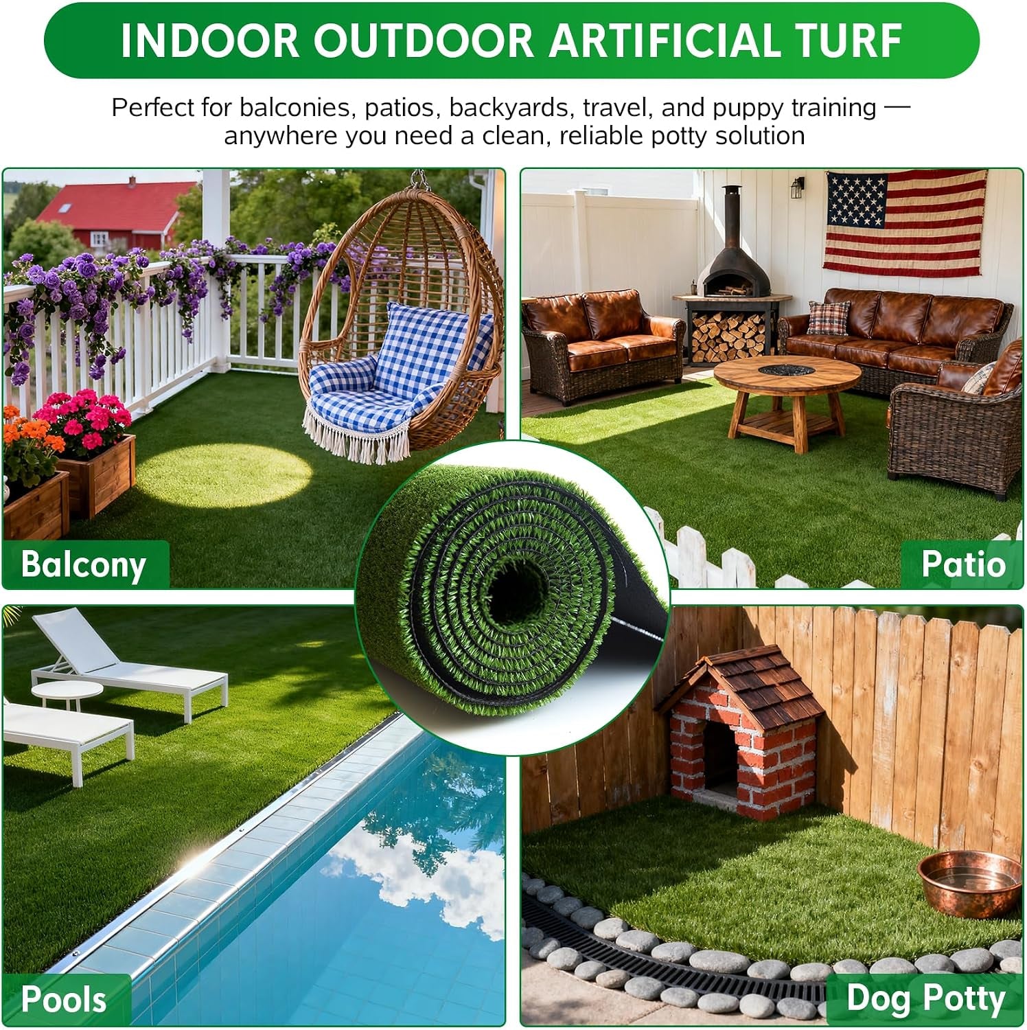 XLX TURF Artificial Grass Outdoor Runner Rug 3'X10' Waterproof Grass Carpet | Fake Grass with Drainage, Low Pile Turf for Balcony Pools Porch Patio Dogs Kids Playground, Pets Friendly, UV Resistant