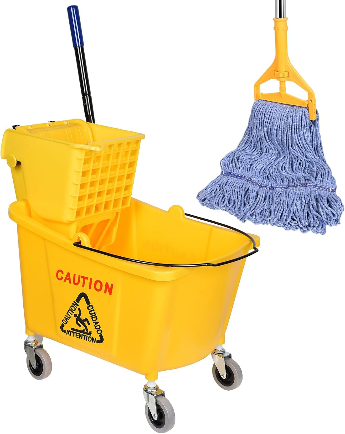 Side Press Wringer Combo Commercial Mop Bucket on Wheels, 35 Quart