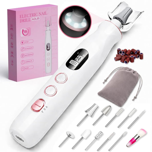 Electric Nail Drill,20,000 RPM Cordless Nail File Kit,White