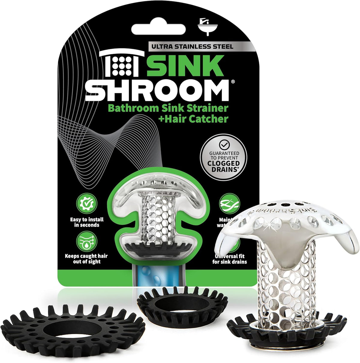 Sinkshroom Ultra Revolutionary Bathroom Sink Drain Protector, Stainless Steel