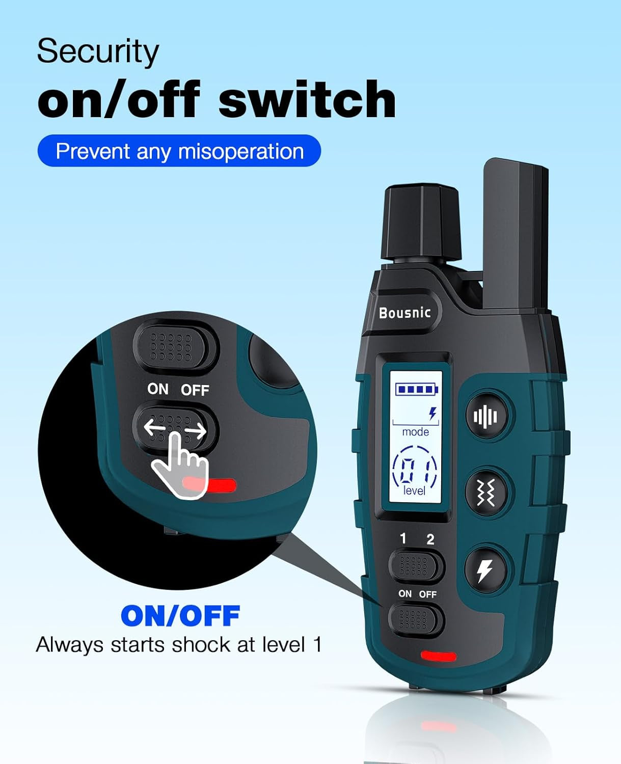 Bousnic Dog Shock Collar - 3300Ft Training Collar with Remote for 5-120Lbs Small Medium Large Dogs Rechargeable Waterproof E Collar with Beep (1-8), Shake(1-16), Safe Shock(1-99) Modes (Black)