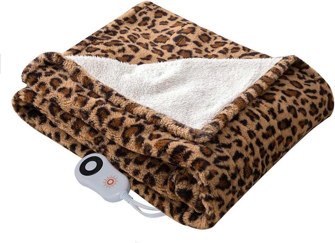 STONECREST Reversible Electric Blanket Heated Throw, 50"X60" Heating Blanket with 5 Setting Controller, 4 Hour Auto-Off, Overheating Protection, ETL Certified, Machine Washable(Leopard, 50"X60")
