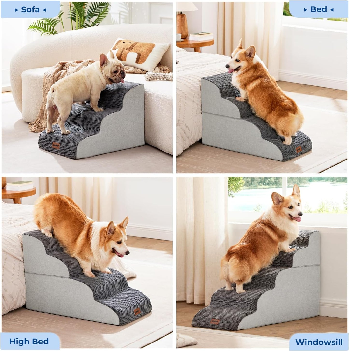 ZOMISIA Dog Stairs Ramp for High Beds - 5 Step Pet Stairs for Small to Large Dogs, 35D Foam Dog Steps for Couch with Non-Slip Bottom Grey