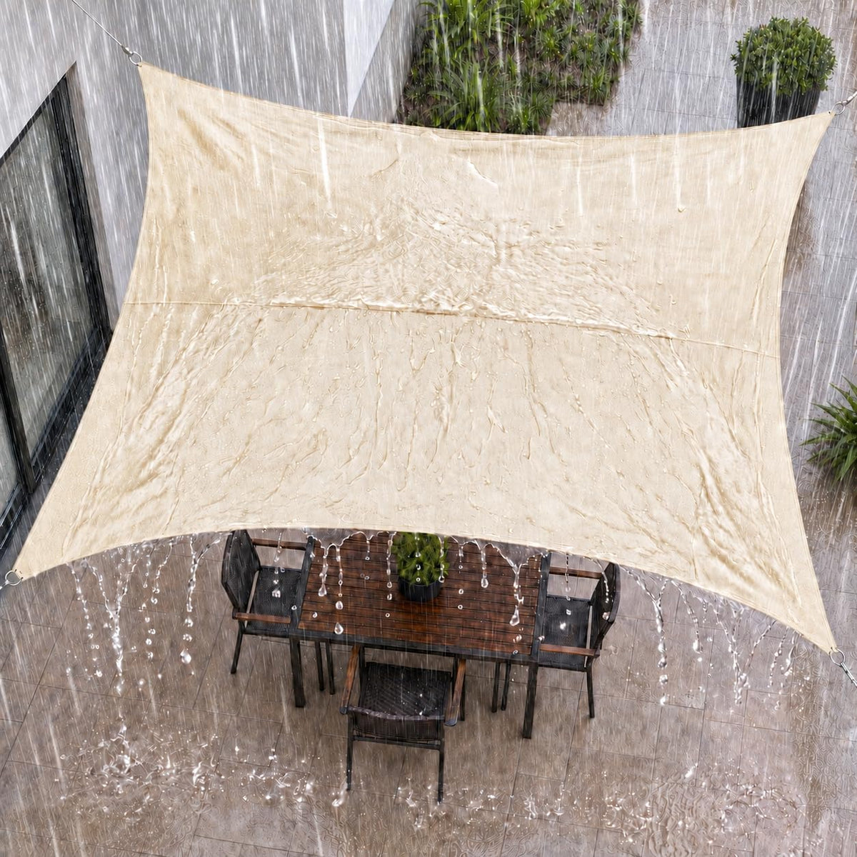 Royal Shade 14' X 14' Beige Waterproof Square Shade Sail 98% UV Block
