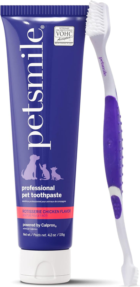 Petsmile Teeth Brushing Kit, Toothpaste + Brush, Rotisserie Chicken 4.2 Oz