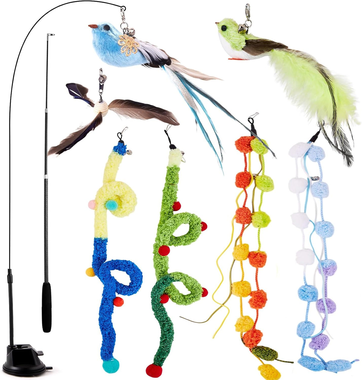 9PCS Interactive Bird Simulation Cat Toy Set with Suction Cup Indoor