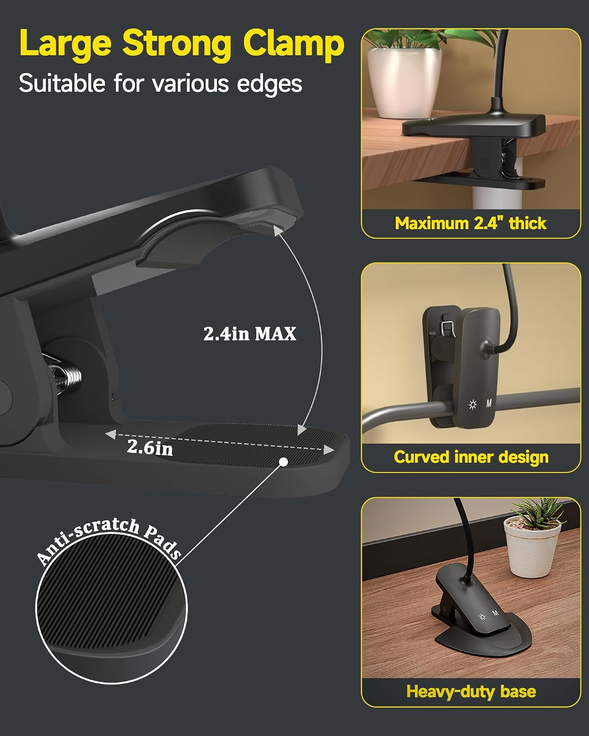 CUHIOY Rechargeable Clip on Light, Bed Headboard Reading Lamp, Black