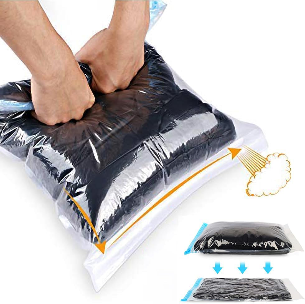 ALMING Compression Bags - Travel Essentials - 12 Pack Space Saver Bags - No Vacuum Pump or Air Extractor Is Needed - Storage Accessorie and Home Packing Organizers (Transparent)