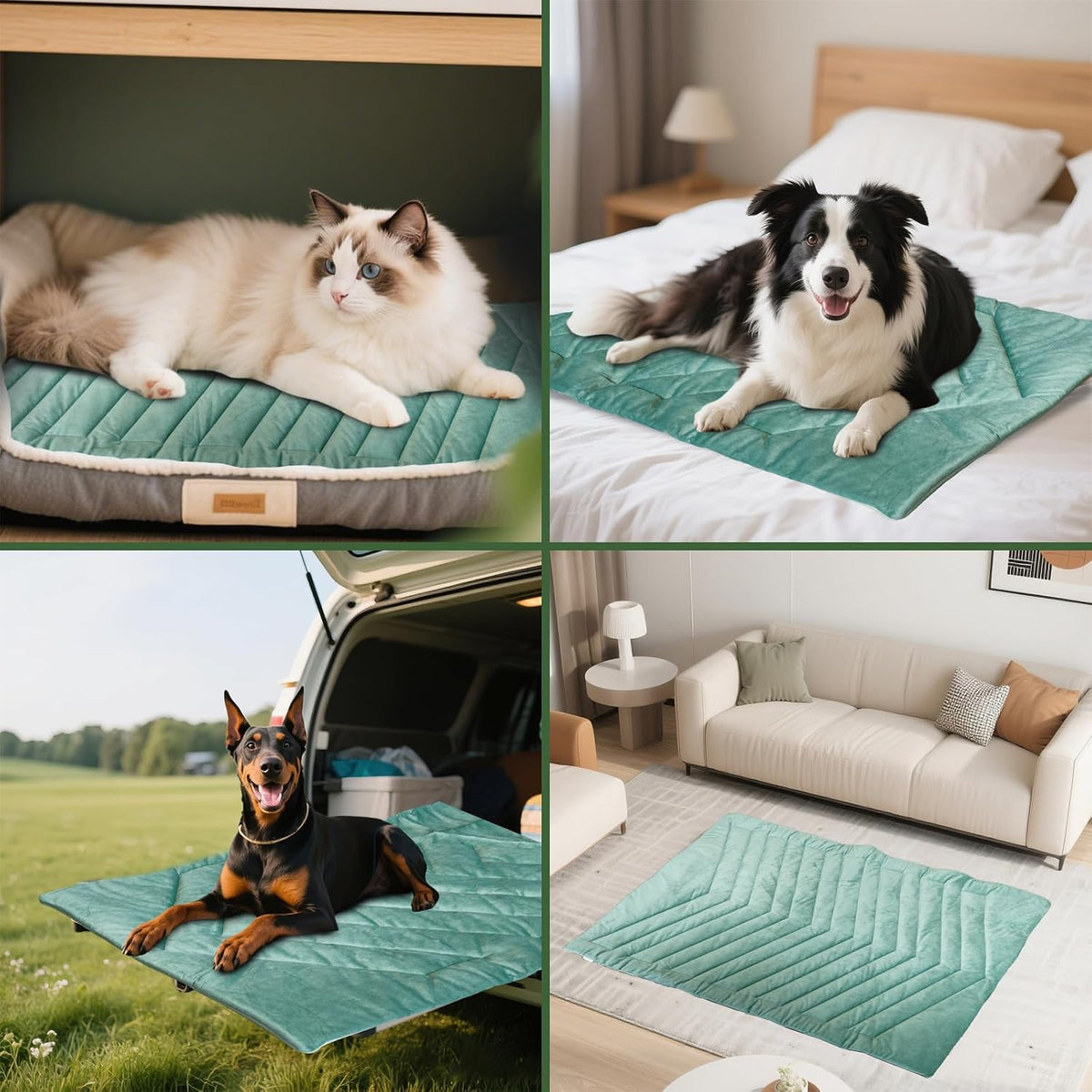 Washable Dog Crate Mat & Cooling Dog Mat Size A(35"X22") Green