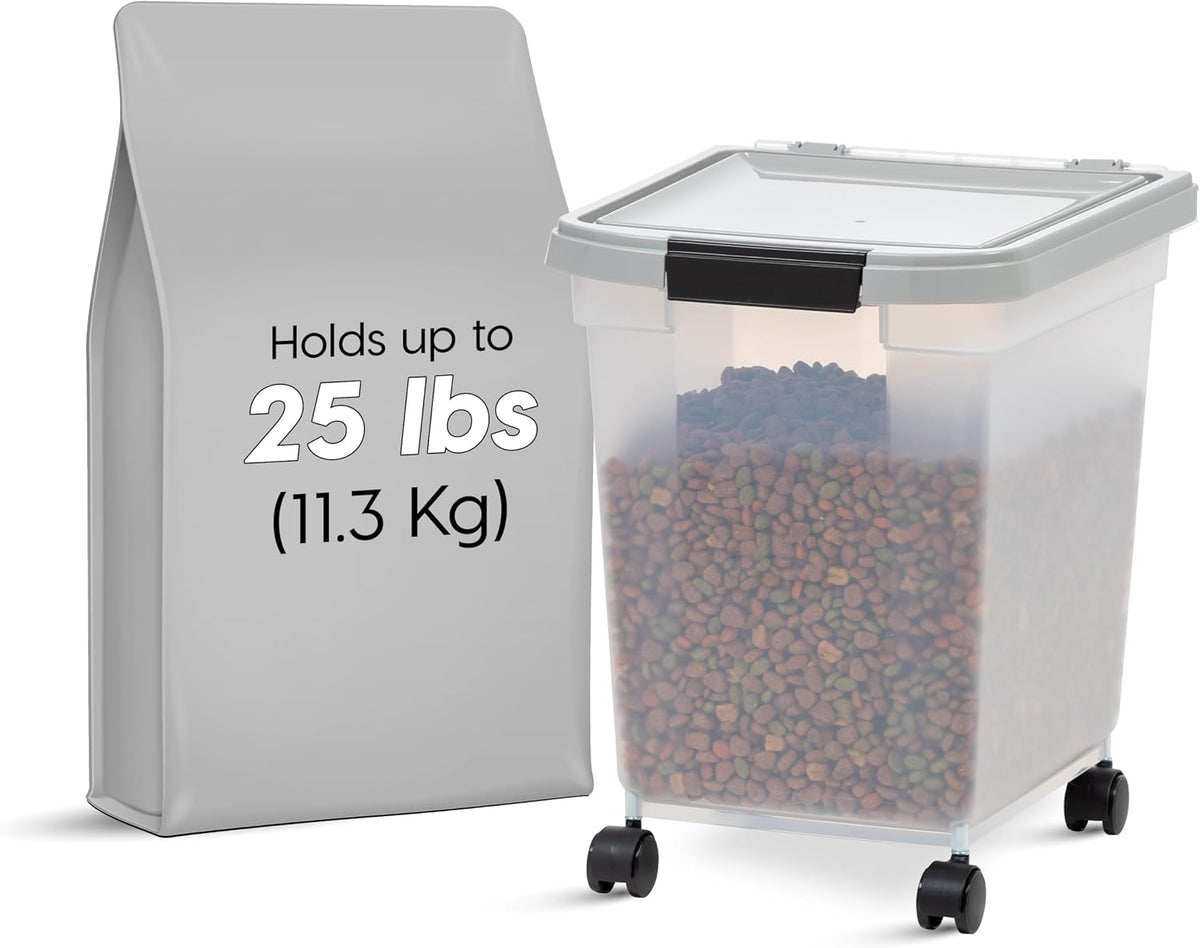 IRIS USA Dog Food Storage Container, up to 25 Lbs, Clear/Gray, Made in USA