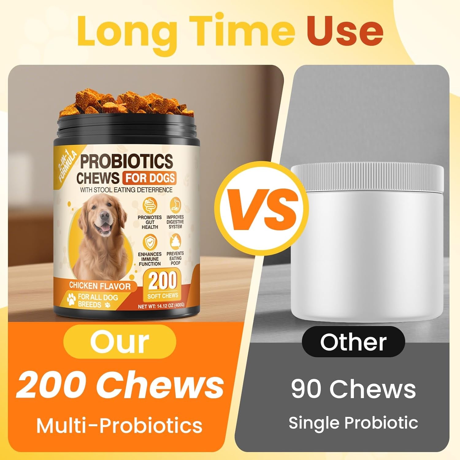 200 Count Probiotic Chew for Dogs-Probiotics Chews for Gut Digestive Health & Itchy Skin Support Relieve Diarrhea Enhance Immunity Breath Freshener with Enzymes Prebiotic Pumpkin-Chicken