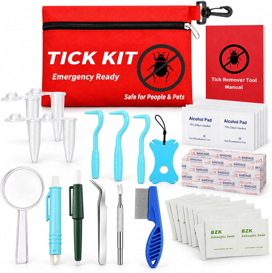 54-Piece Tick Removal Tool and Flea Comb Kit for Pets, Waterproof Case