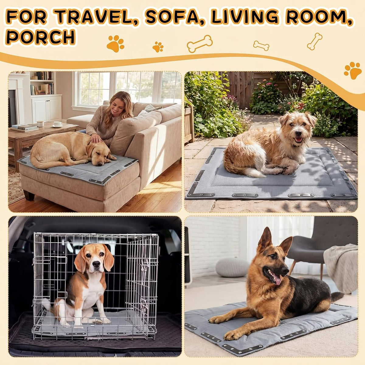 Colingmill Chew Proof Indestructible Dog Crate Bed, Gray, 23” X 16”