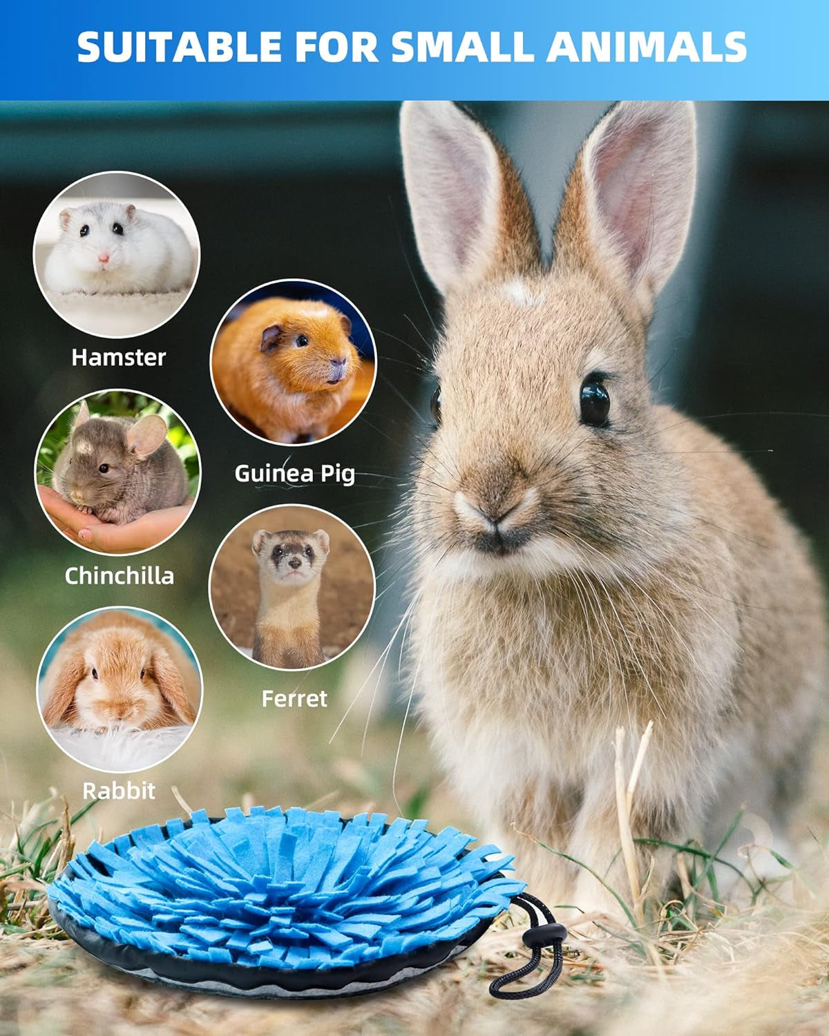 Rabbit Foraging Mat, Interactive Feed Game for Boredom, Small Pet Puzzle Toy, OVMKOV 9.44" X 9.44" Polar Fleece Snuffle Pad Bed Nosework Feeding Mat for Bunny Hamster Guinea Pigs Ferrets Chinchillas