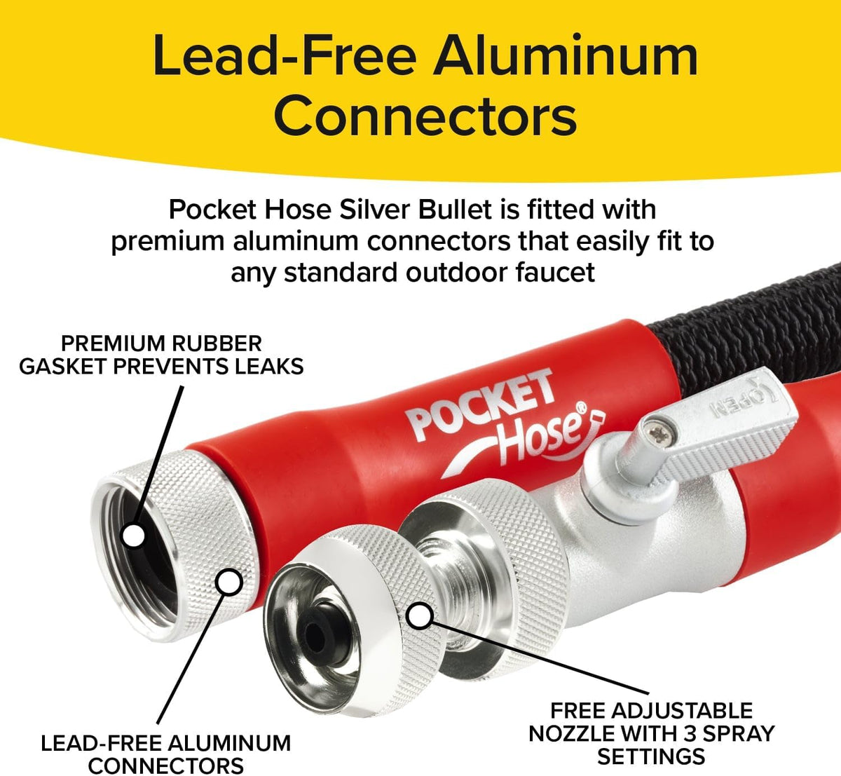 Pocket Hose 50 FT Silver Bullet 2.0 Hose, Turbo Shot Nozzle, Kink-Free