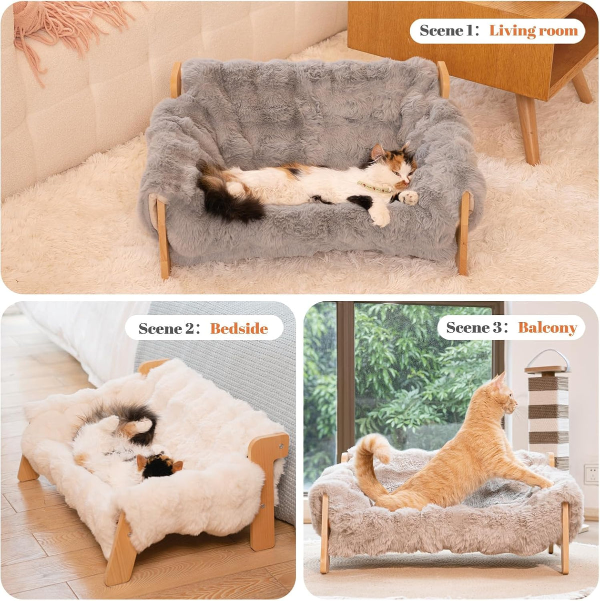 CHEERHOME PETS Elevated Cat Couch Bed Wooden Raised Kitty Sofa Lounge Chair