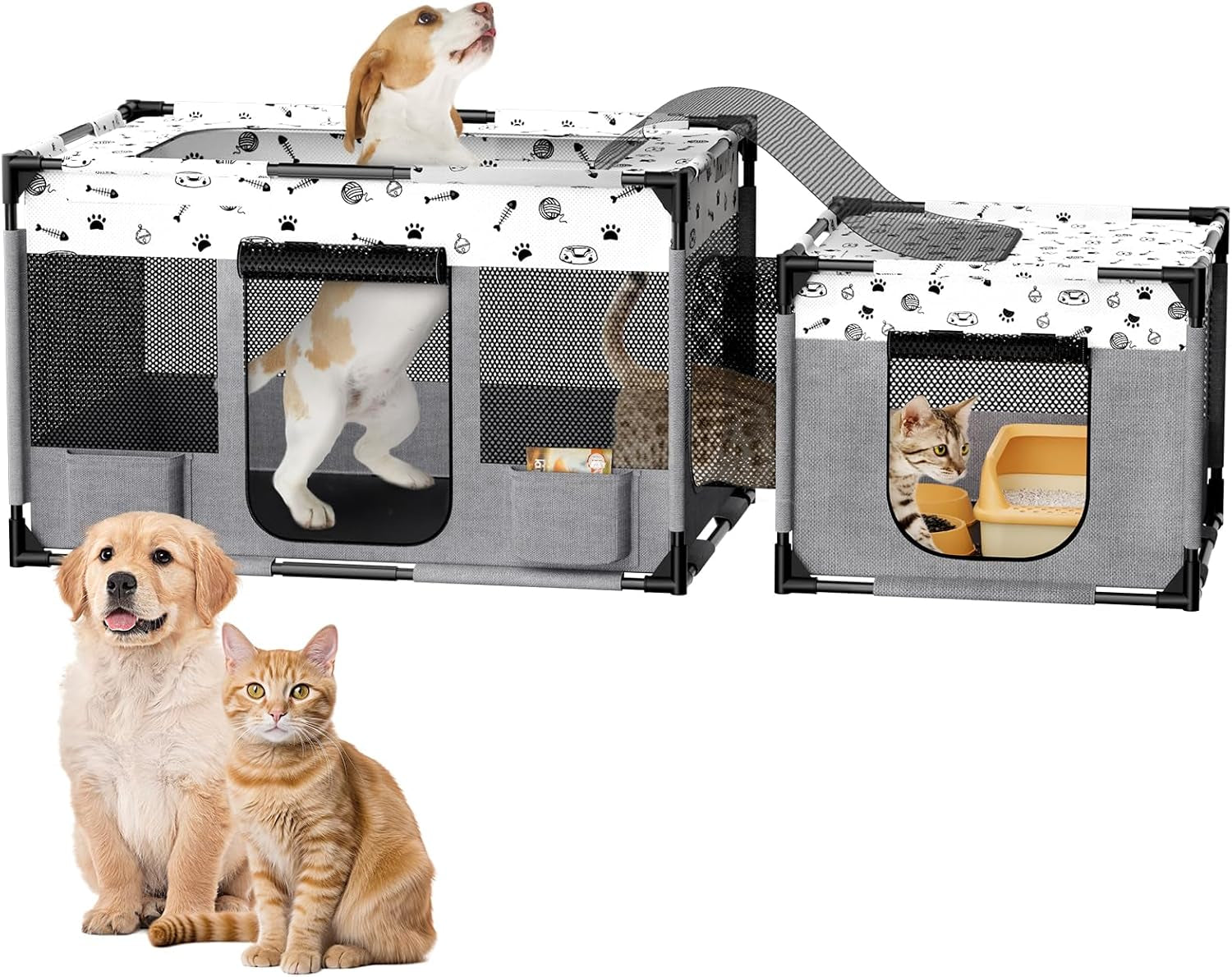 Portable Cat Playpen, PVC Pipe Reinforced Kitten Dog Pet Playpens for Indoor Cats Enclosed, Foldable Puppy Doggy Play Pen Outdoor, Kennel Tent Cage Crates, Zipper Top Cover(39"X24"X22")