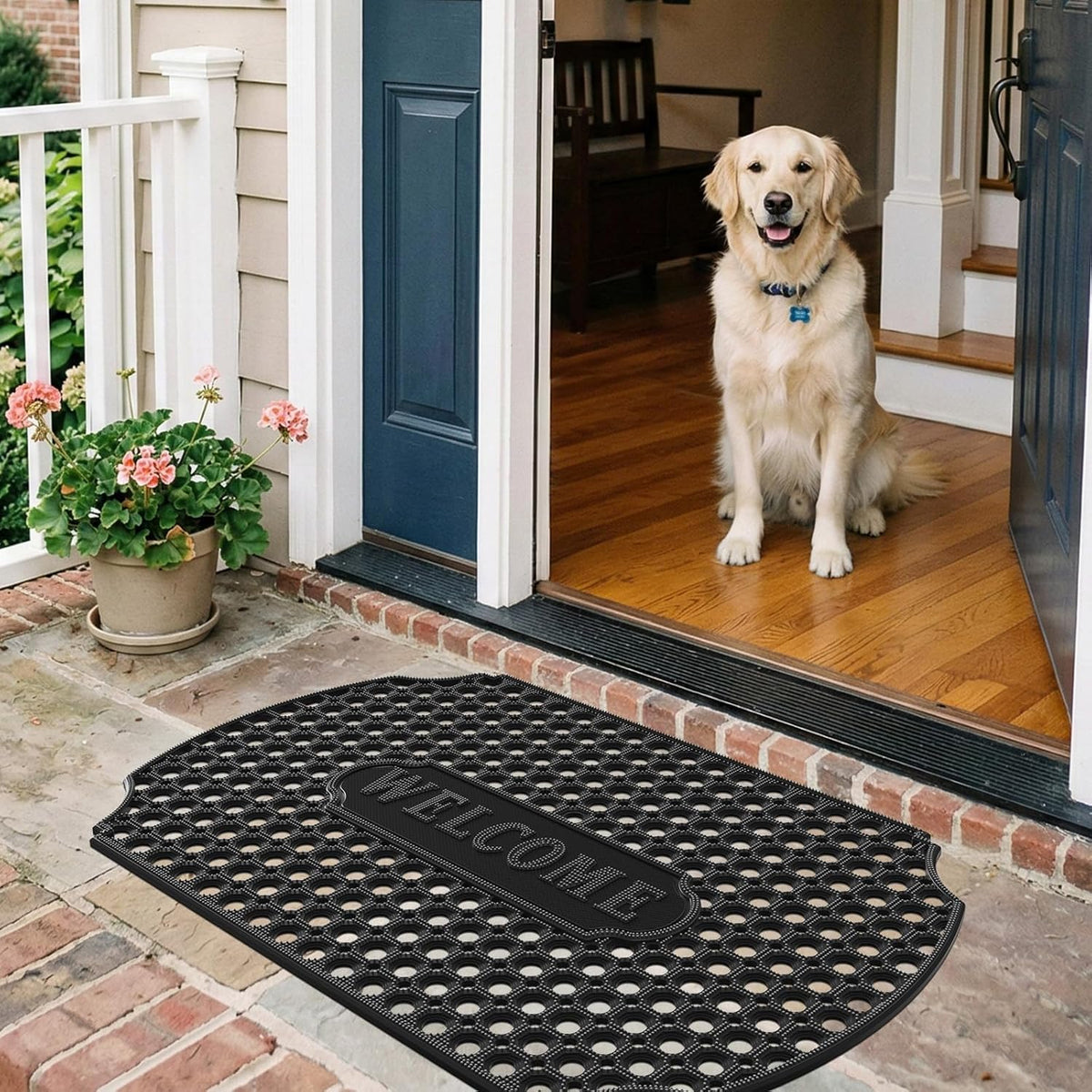 23”X 35” Heavy Duty Rubber Door Mat, Outdoor Non Slip Waterproof Floor Mats for Front Door,Patio,Garage,Driveway,Kitchen and Entrance, Mud Trapping Utility Floor Mat, Rubber Mats with Drainage