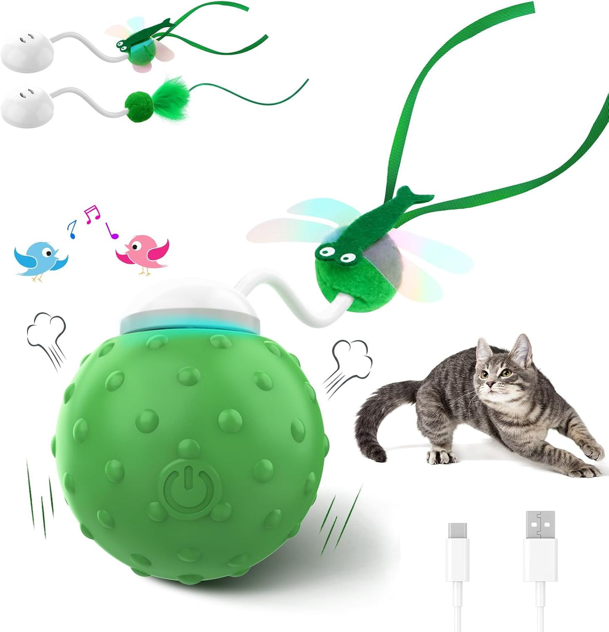 Interactive Cat Toy Ball,Fast Moving Cat Stimulation Toys for Indoor Cats