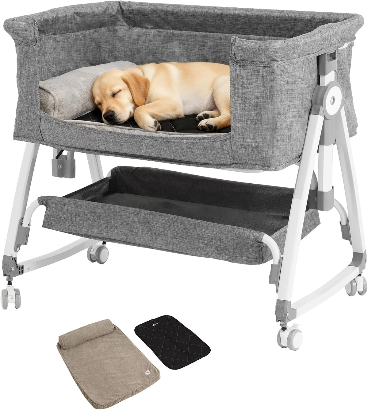 Bedside Dog Bed Co-Sleeper, 27-32 in Height Adjustable Pet Bassinet