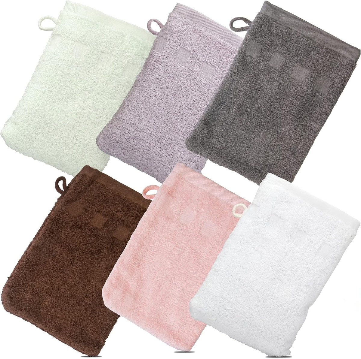 Made Easy Kit Bath Mitts - Pack of 6 - (6" X 9") European Style Washcloth with Loop (Variety, 6 X 9 Inches)