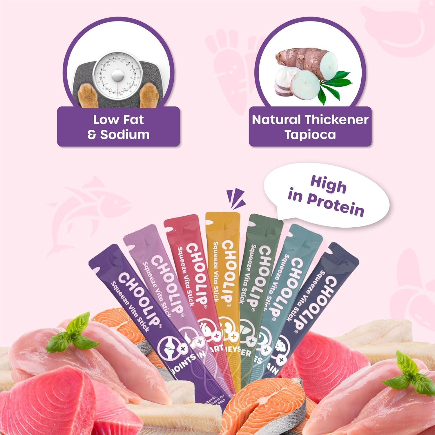 Choolip Squeeze Vita Stick Lickable Cat and Dog Treats - 49-Count Variety Pack - Real Meat Puree with Multivitamins for Total Pet Wellness - Grain-Free, Moisture, Vet-Formulated