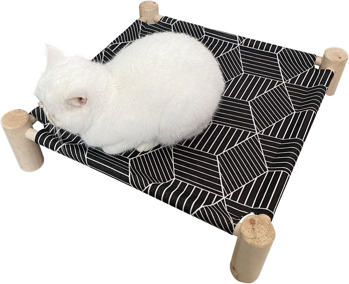Pozico Cat/Dog Bed Hammock Cat Bed, Wooden Dog Elevated Indoor Outdoor Beds, Raised Cat Cots Furniture Pet Bed Puppy Bed Portable Breathable Mesh Cat Beds for Small Animals-Black Diamond